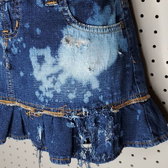 Trashed Glammed Up Grunge Lace Sequins Sugar Skull Denim Skirt, Sz 5 Custom UP - Picture 5 of 9